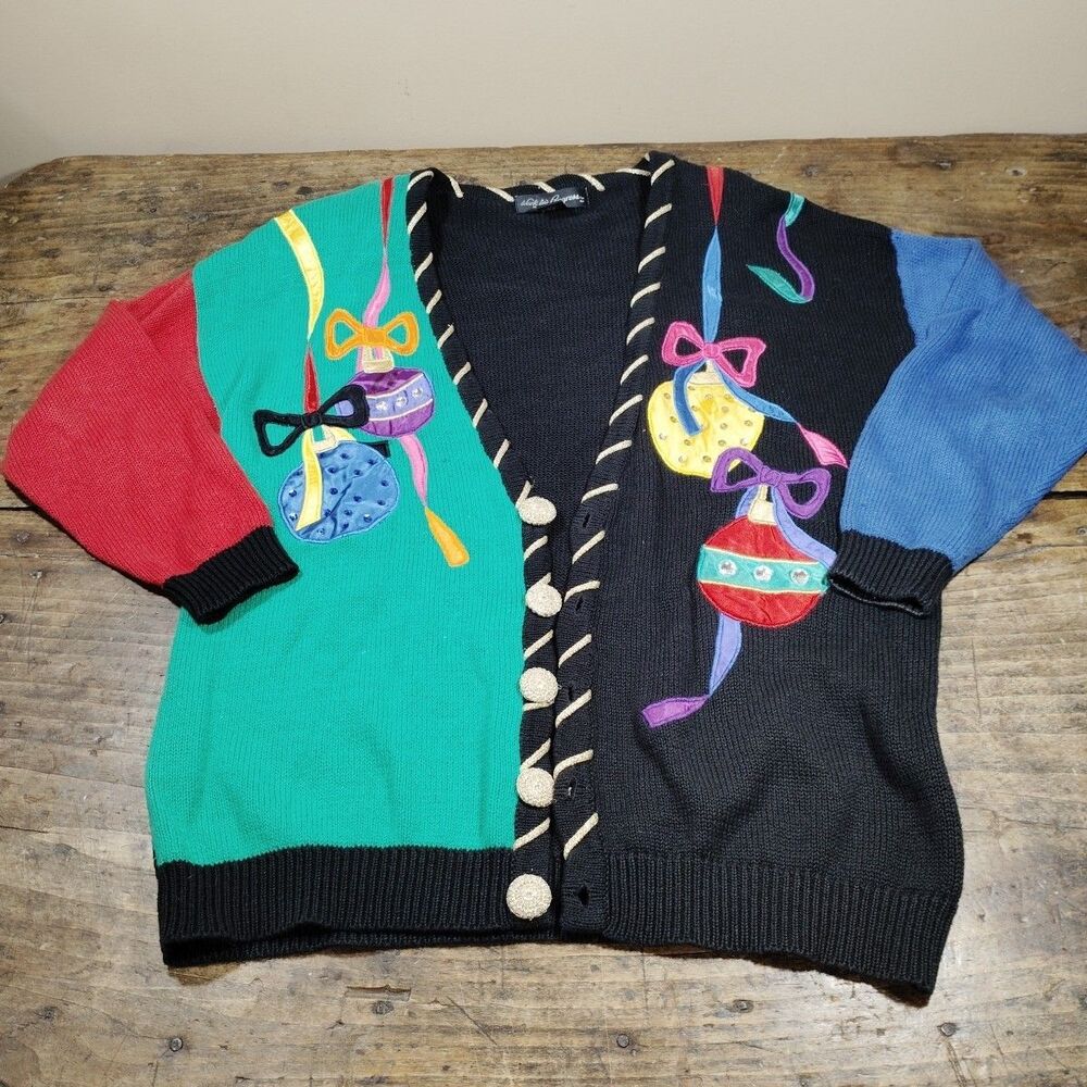 Vintage Work in Progress Women’s 2X Sweater Christmas 90s Grandma Ornaments